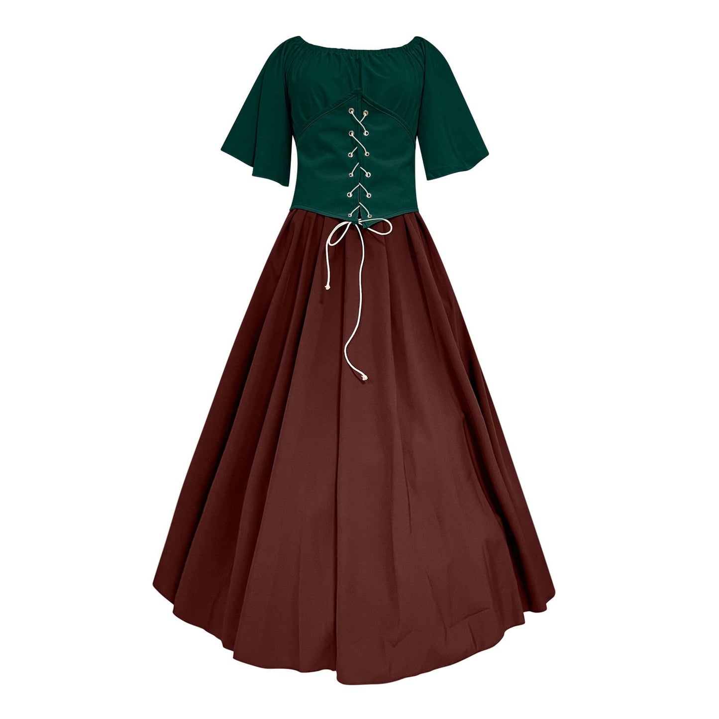 Women's Plus Size Renaissance Faire Dresses - Medieval Irish Traditional Corset Gown with Ruffle Overlay for Retro Cosplay