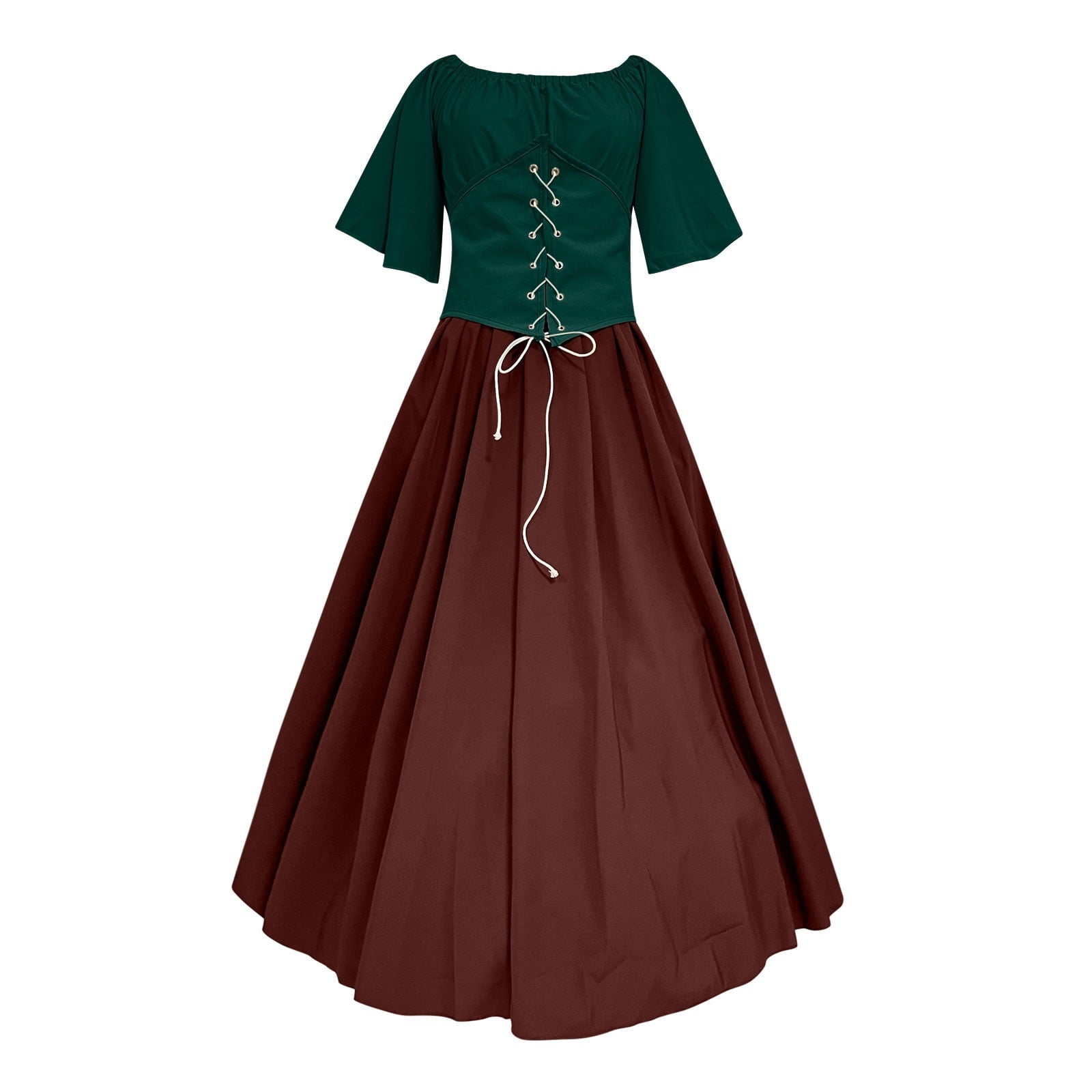 Women's Plus Size Renaissance Faire Dresses - Medieval Irish Traditional Corset Gown with Ruffle Overlay for Retro Cosplay